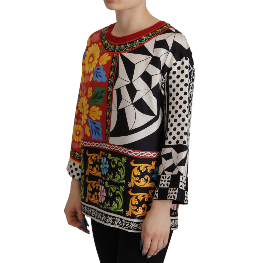 Dolce & Gabbana Silk Baroque Floral Round Neck Blouse