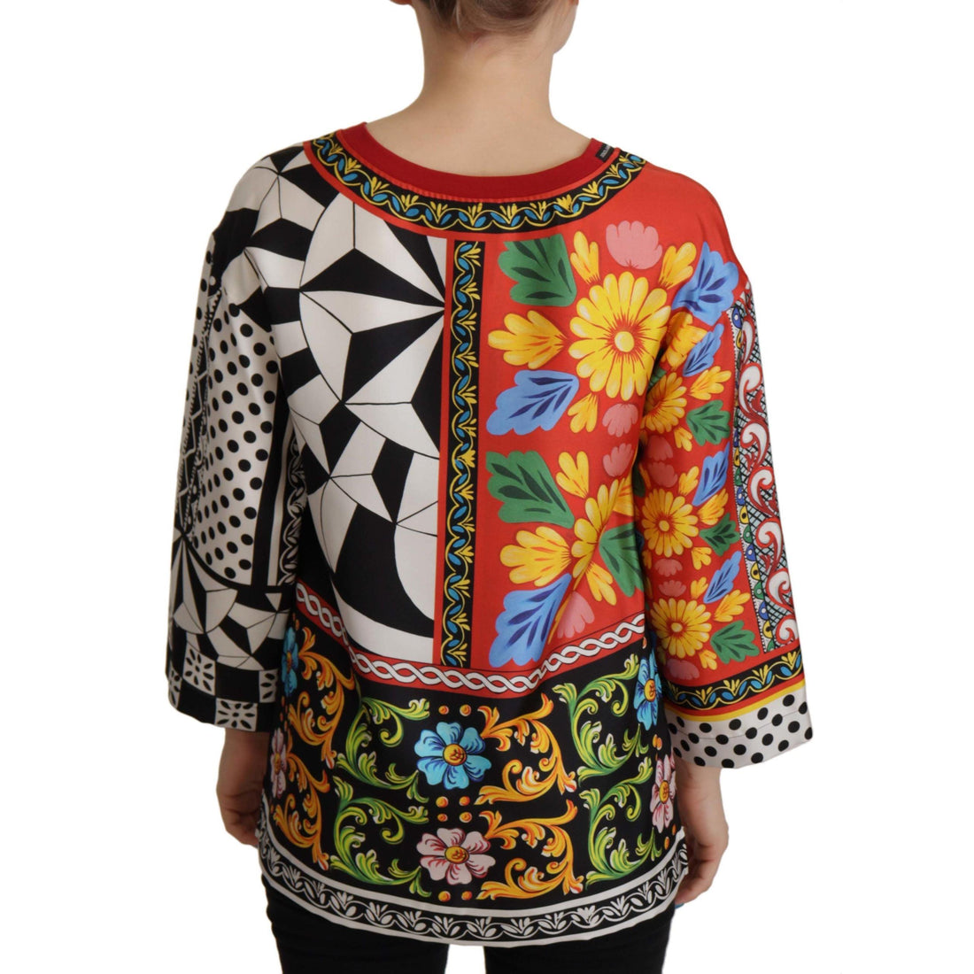 Dolce & Gabbana Silk Baroque Floral Round Neck Blouse
