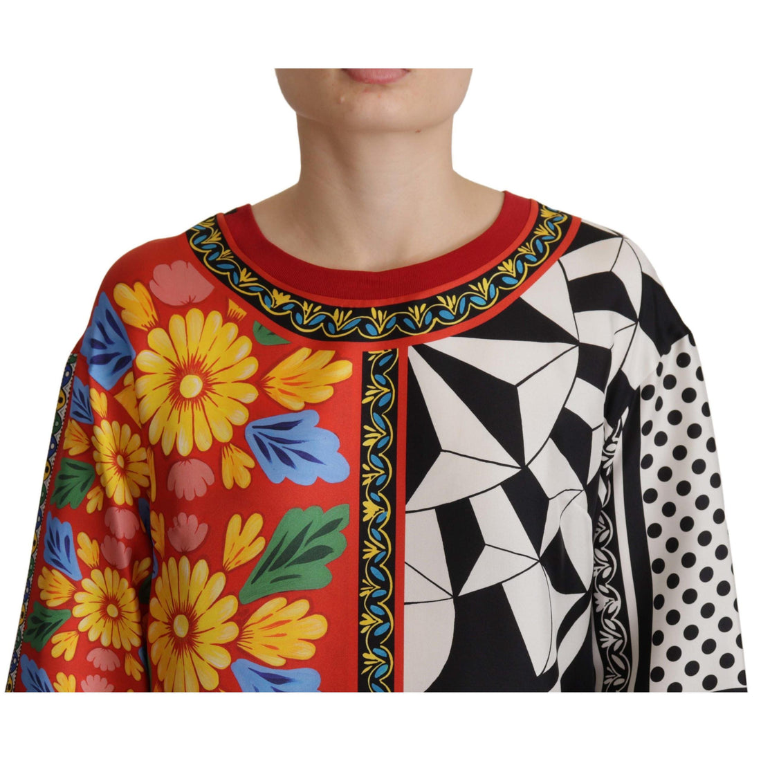 Dolce & Gabbana Silk Baroque Floral Round Neck Blouse