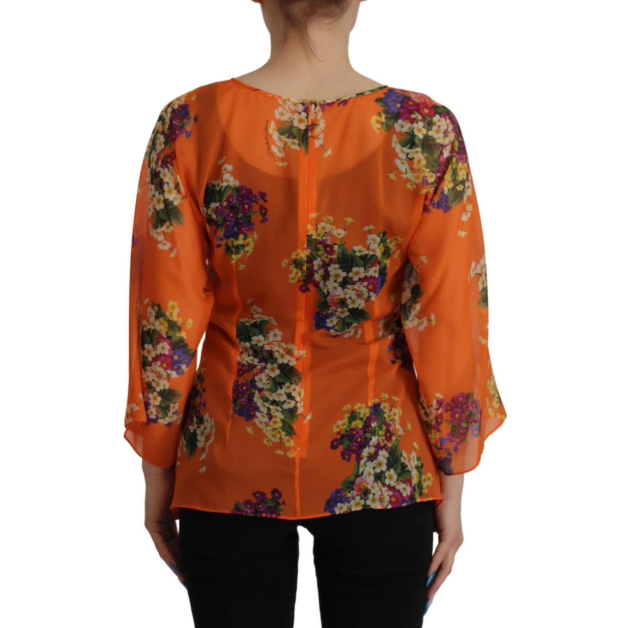 Dolce &amp; Gabbana Elegant Floral Silk Blouse with Back Zipper