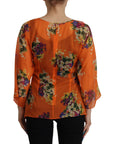 Dolce & Gabbana Elegant Floral Silk Blouse with Back Zipper