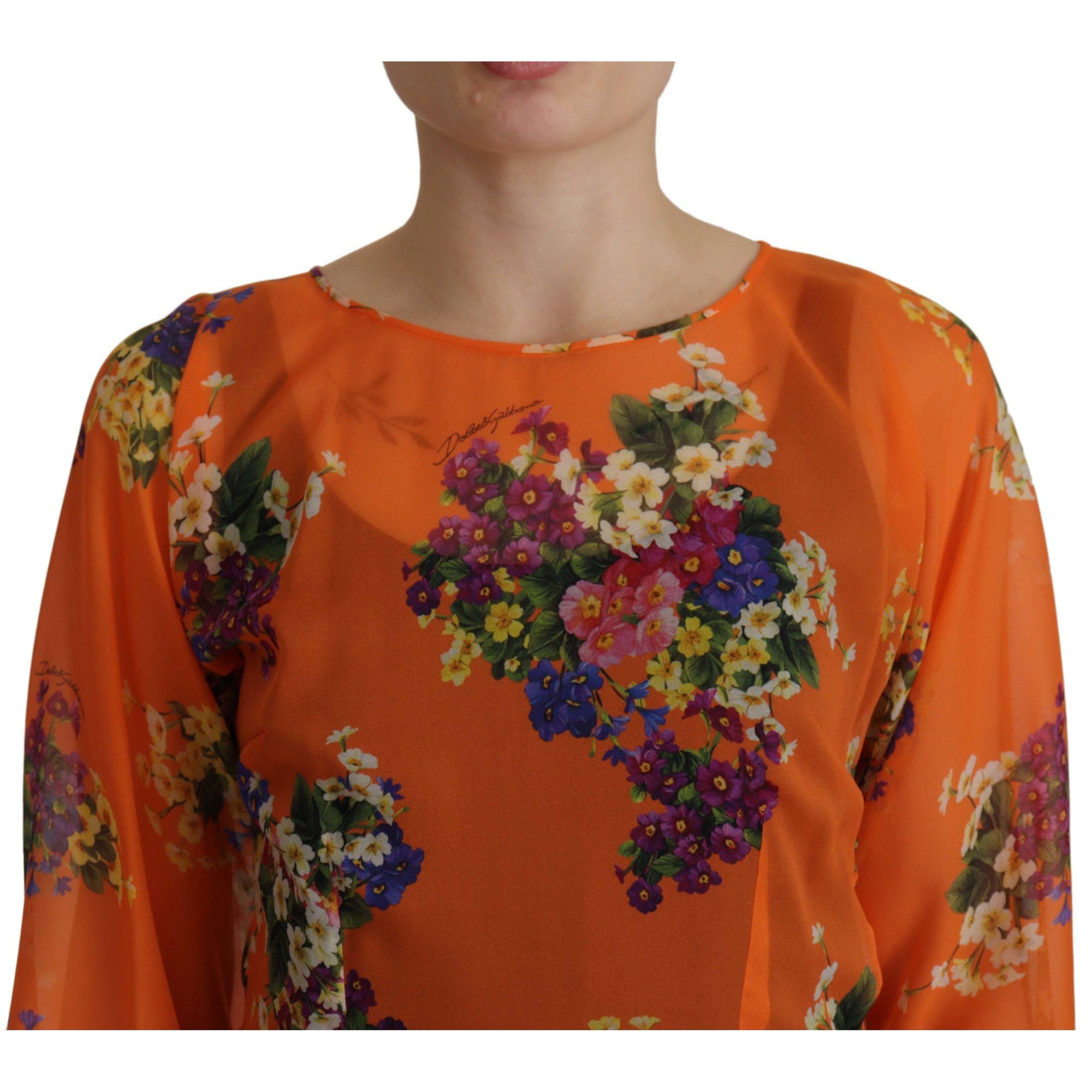 Dolce &amp; Gabbana Elegant Floral Silk Blouse with Back Zipper