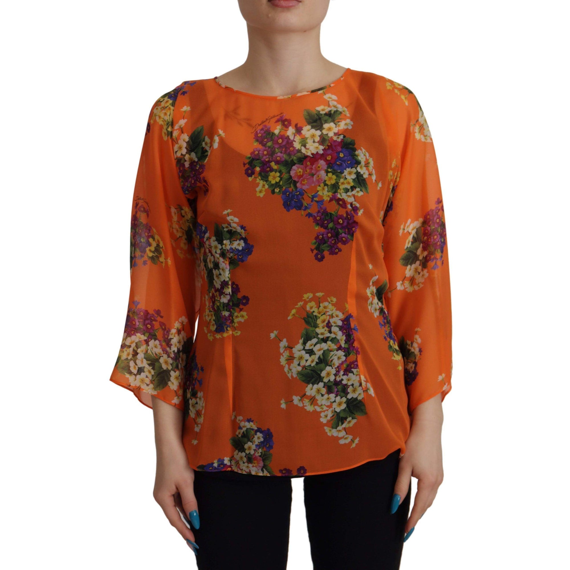 Dolce &amp; Gabbana Elegant Floral Silk Blouse with Back Zipper