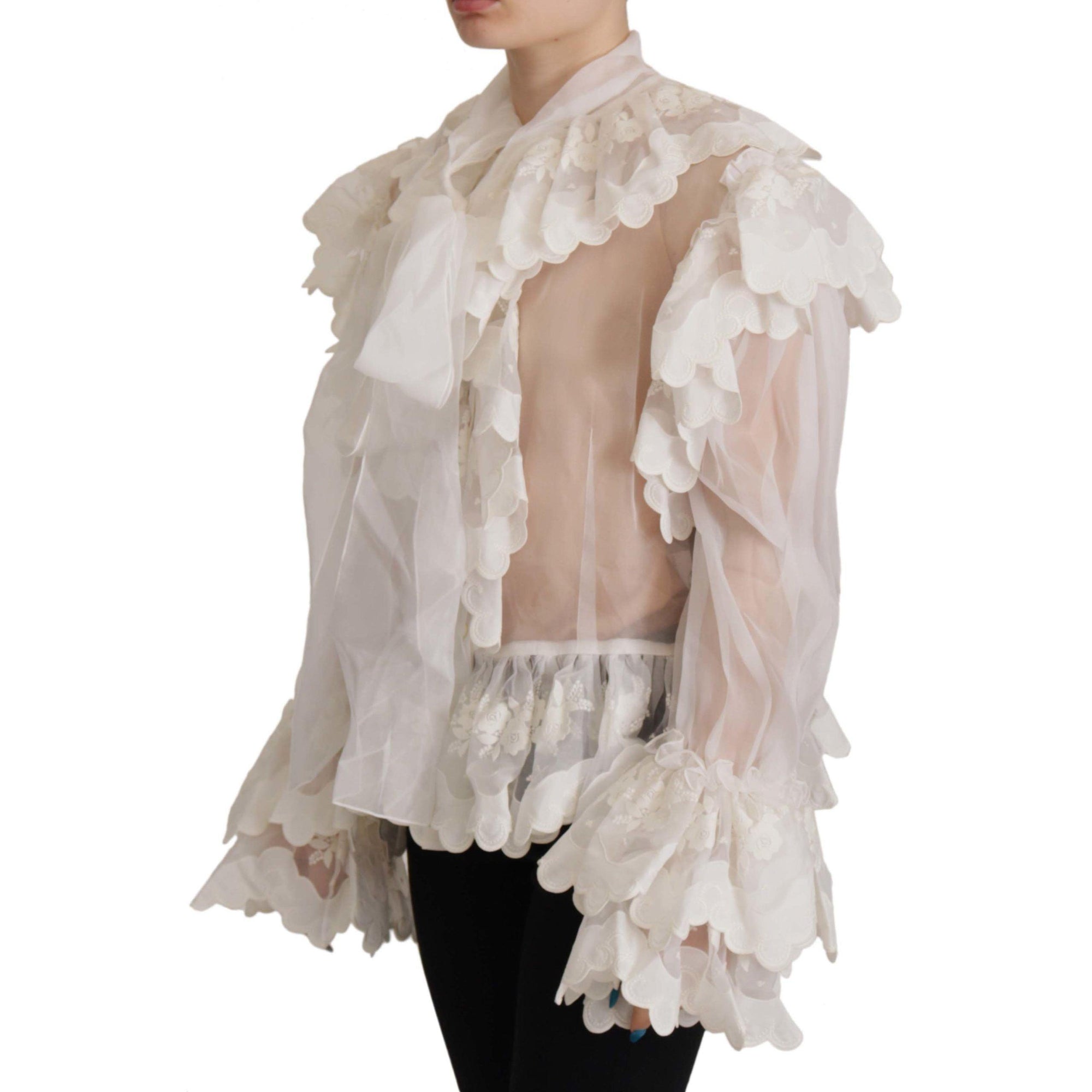 Dolce &amp; Gabbana Elegant White Lace Silk-Cotton Top