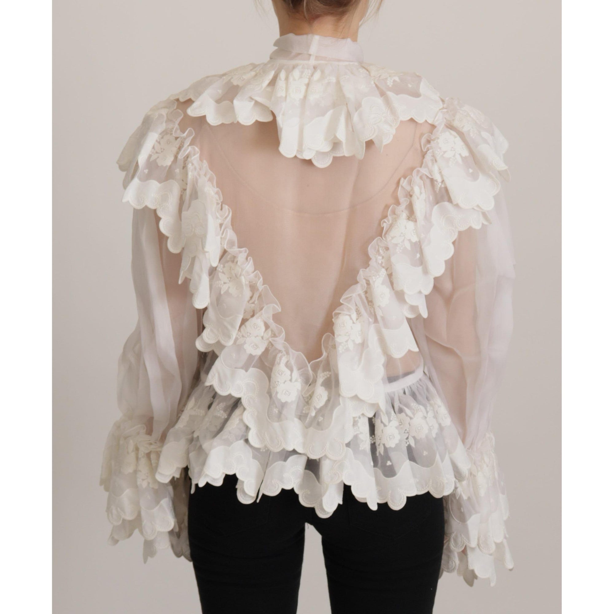 Dolce &amp; Gabbana Elegant White Lace Silk-Cotton Top