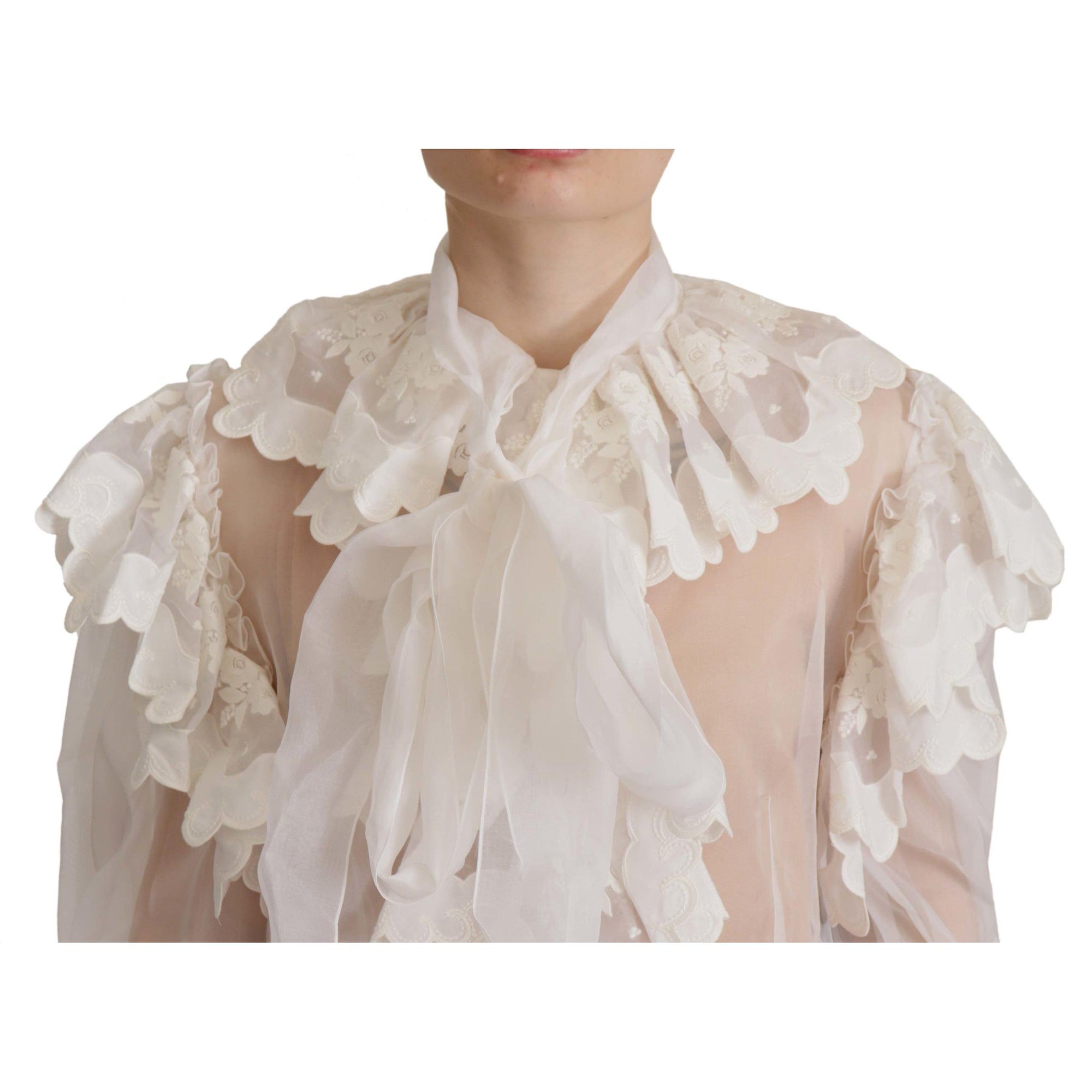 Dolce &amp; Gabbana Elegant White Lace Silk-Cotton Top