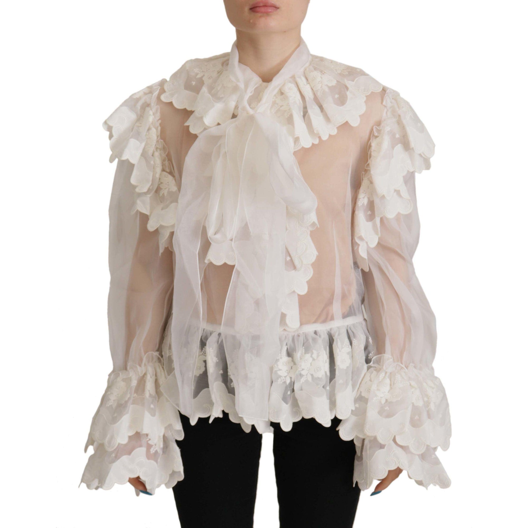 Dolce &amp; Gabbana Elegant White Lace Silk-Cotton Top