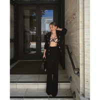 Women's Metal Decoration Blazer and Flare Pants Suit