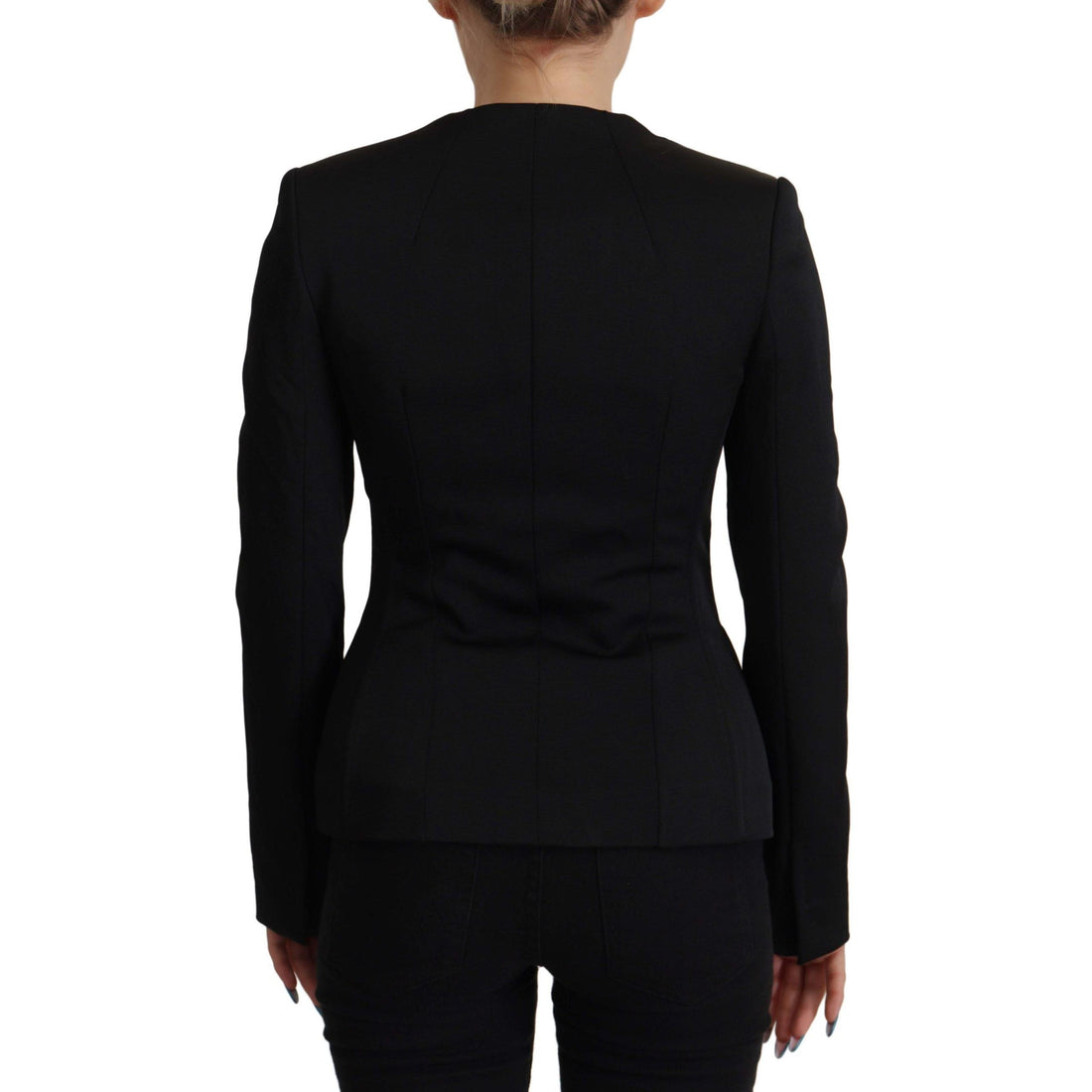 Dolce & Gabbana Sleek Black Snap Jacket with Silk Lining