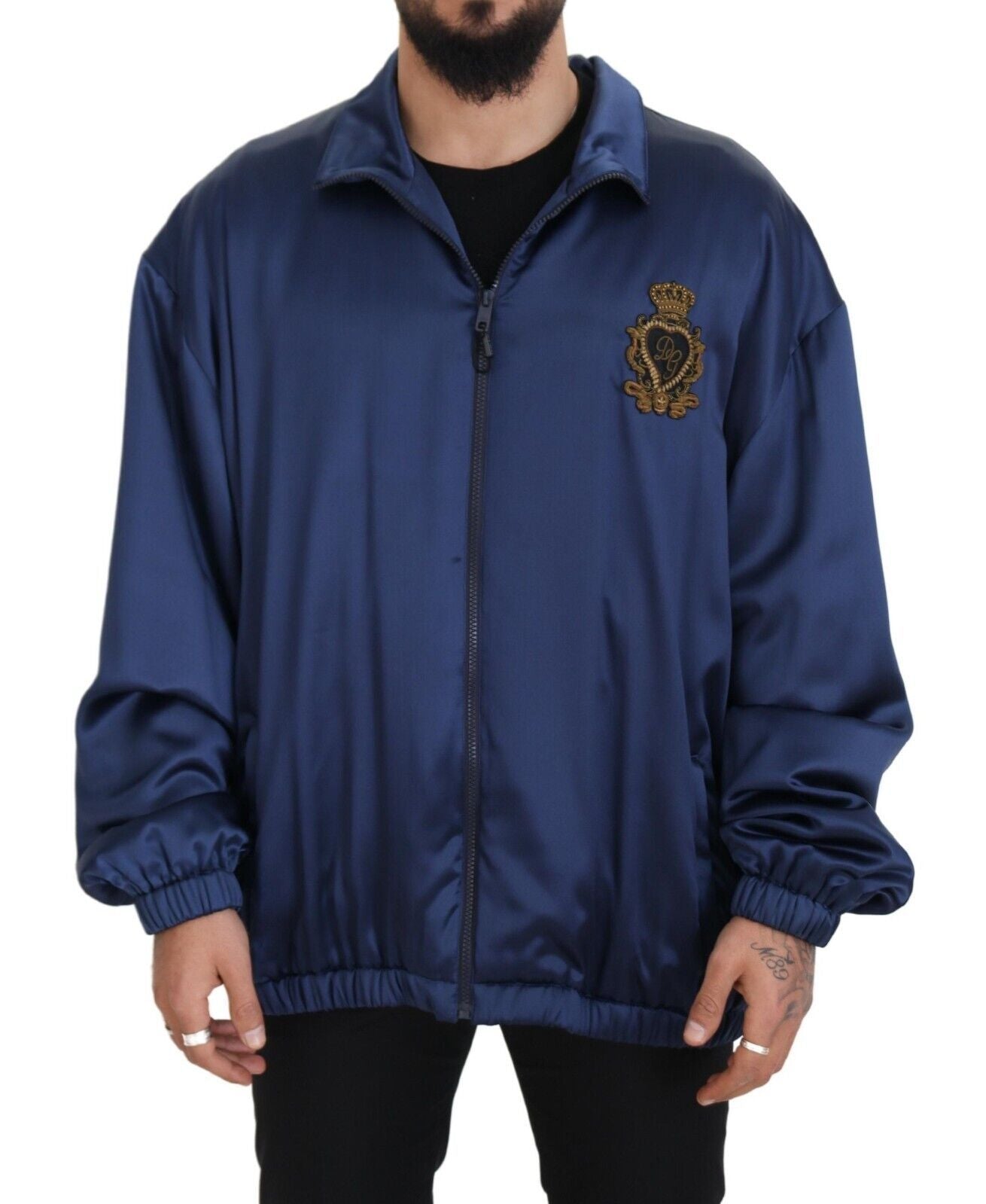 Dolce &amp; Gabbana Regal Blue Silk Bomber Jacket