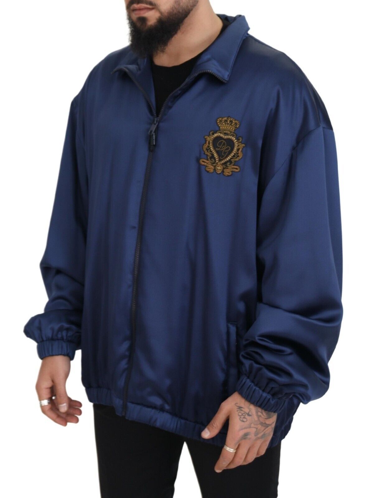 Dolce &amp; Gabbana Regal Blue Silk Bomber Jacket