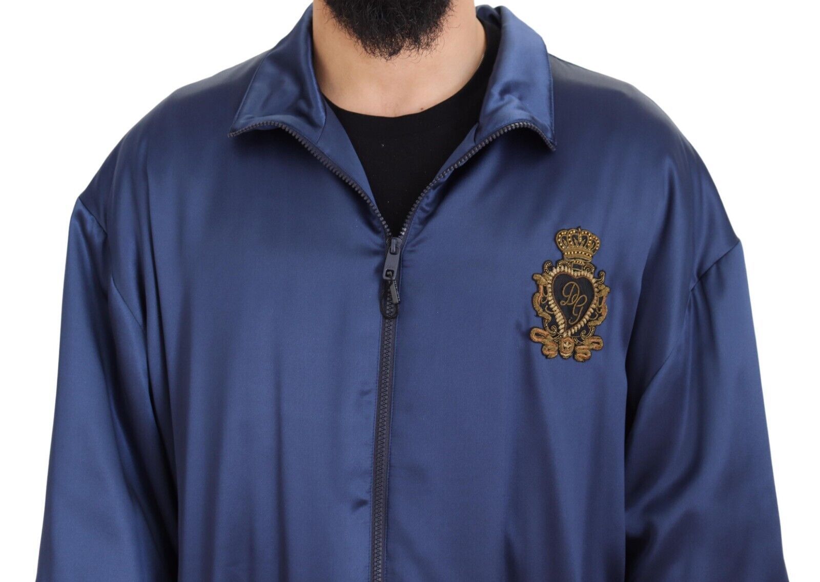 Dolce &amp; Gabbana Regal Blue Silk Bomber Jacket