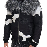 Dolce & Gabbana Elegant Shearling Zip Jacket in Black & White