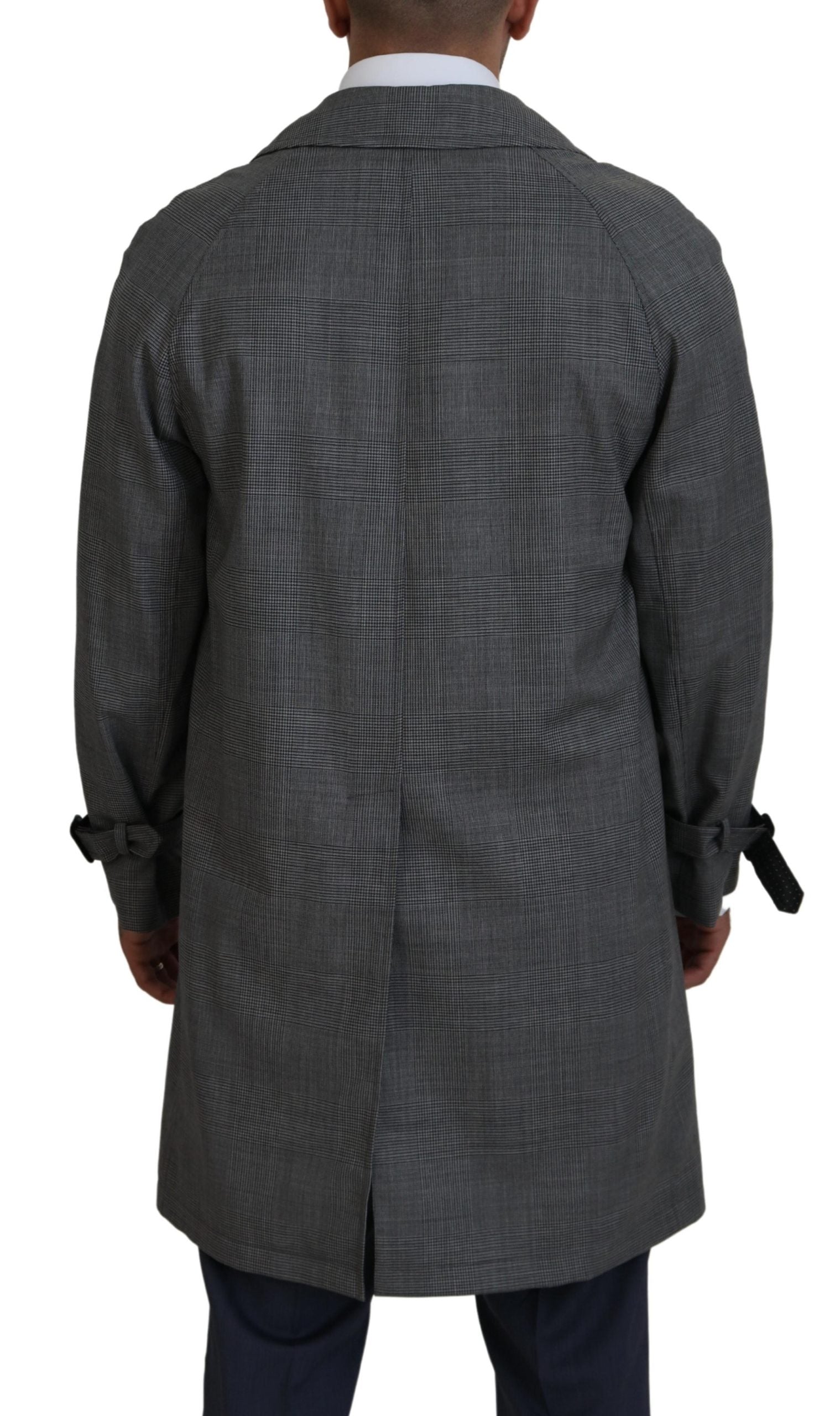 Dolce &amp; Gabbana Elegant Gray Plaid Trench Coat