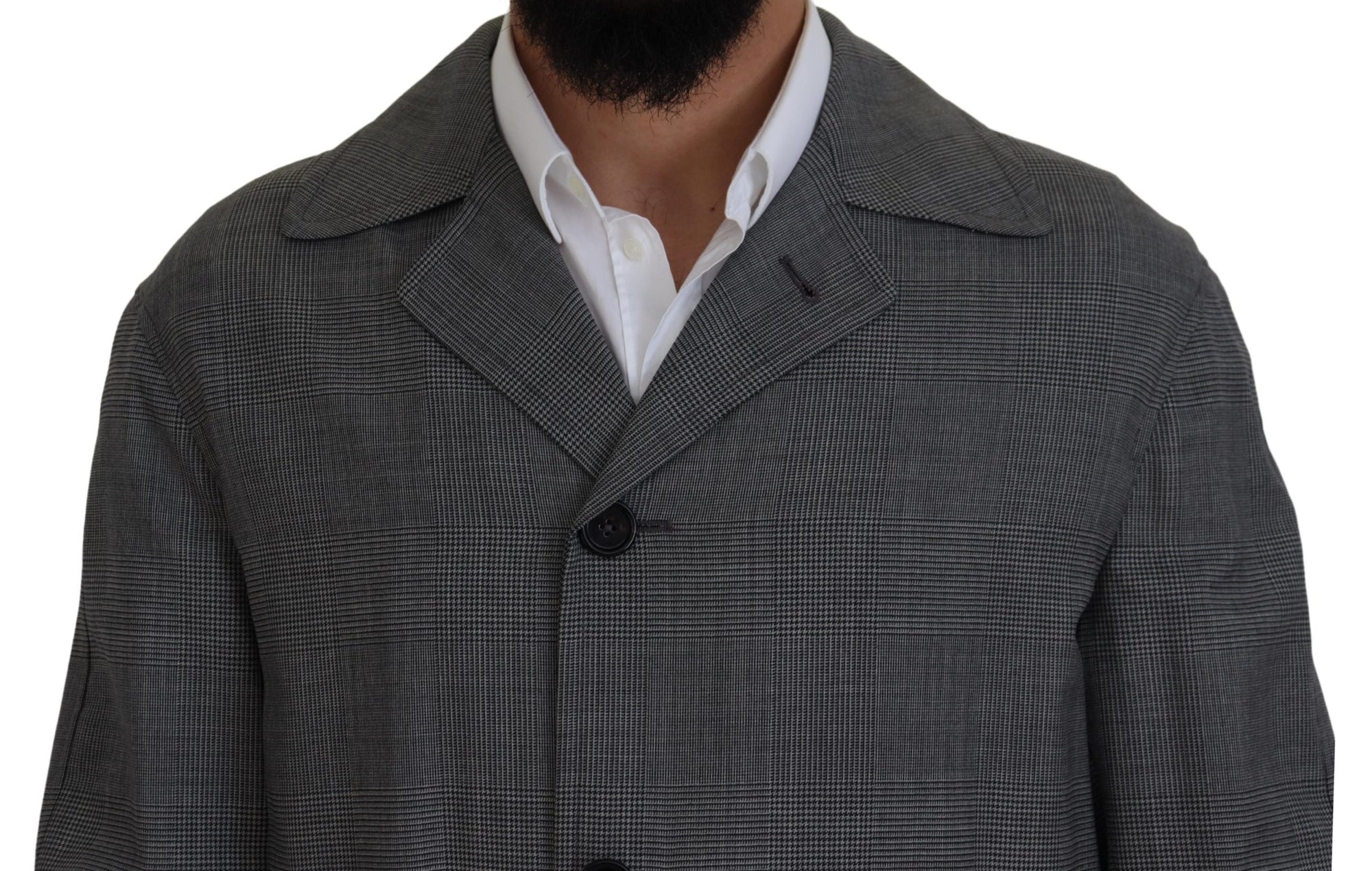 Dolce &amp; Gabbana Elegant Gray Plaid Trench Coat