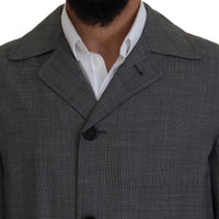 Dolce & Gabbana Elegant Gray Plaid Trench Coat