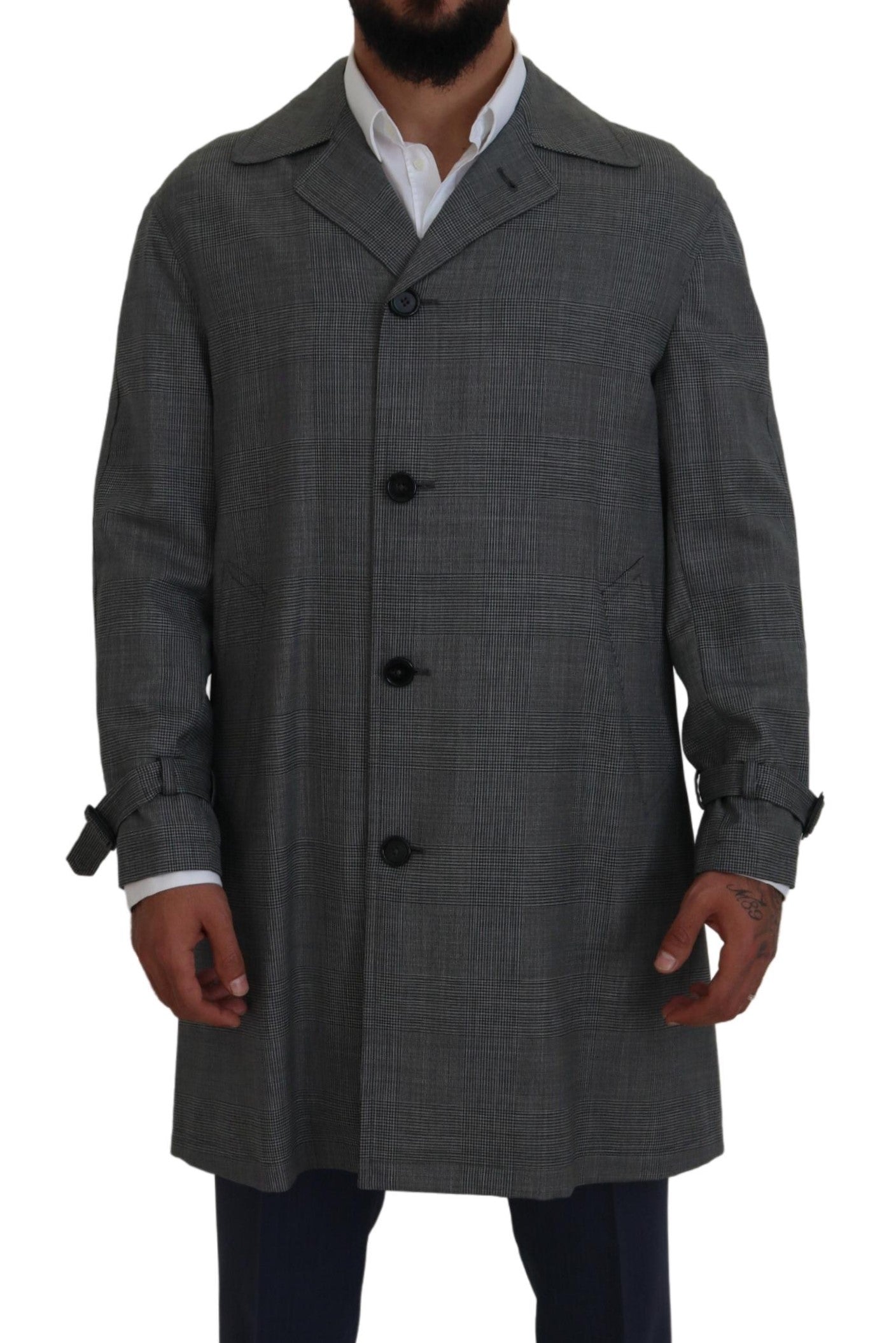 Dolce &amp; Gabbana Elegant Gray Plaid Trench Coat