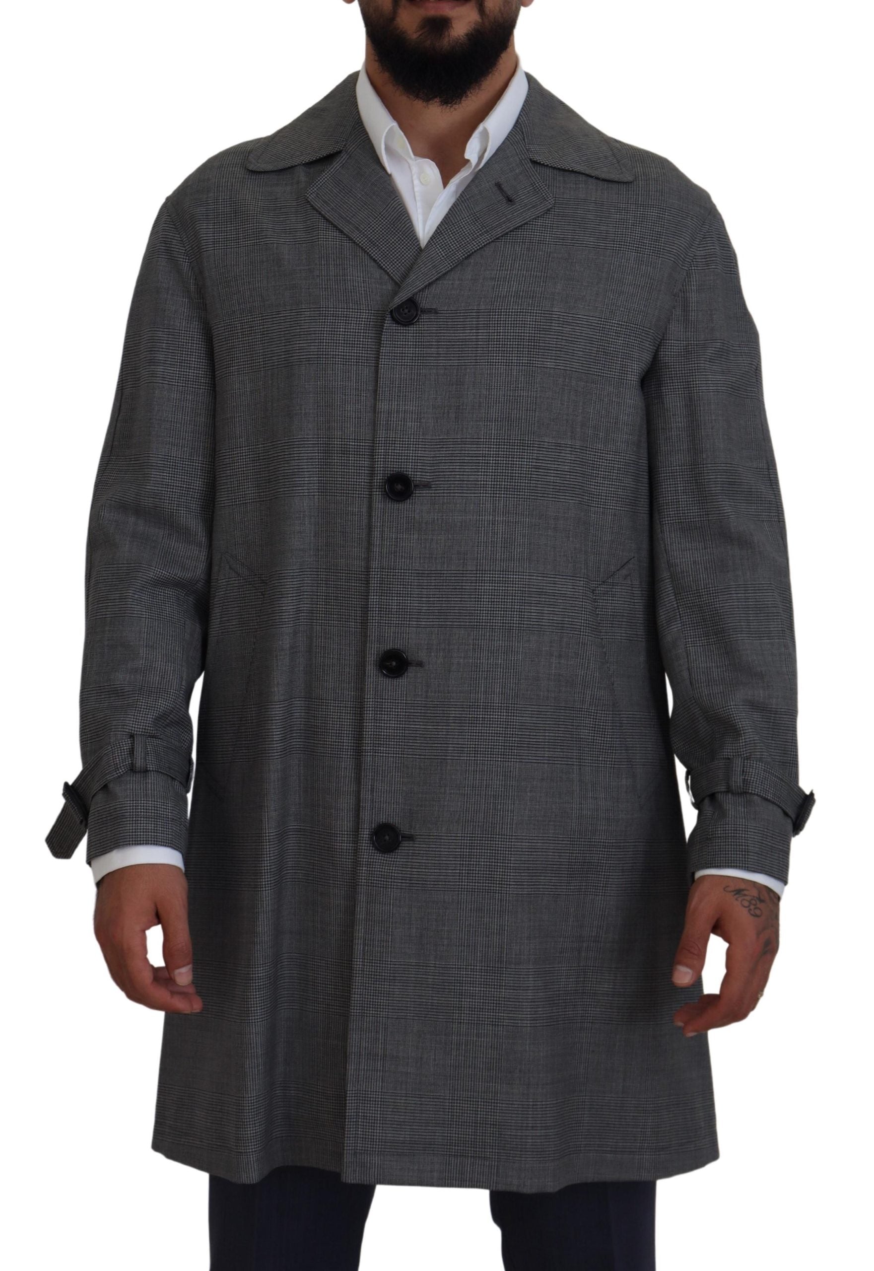 Dolce &amp; Gabbana Elegant Gray Plaid Trench Coat