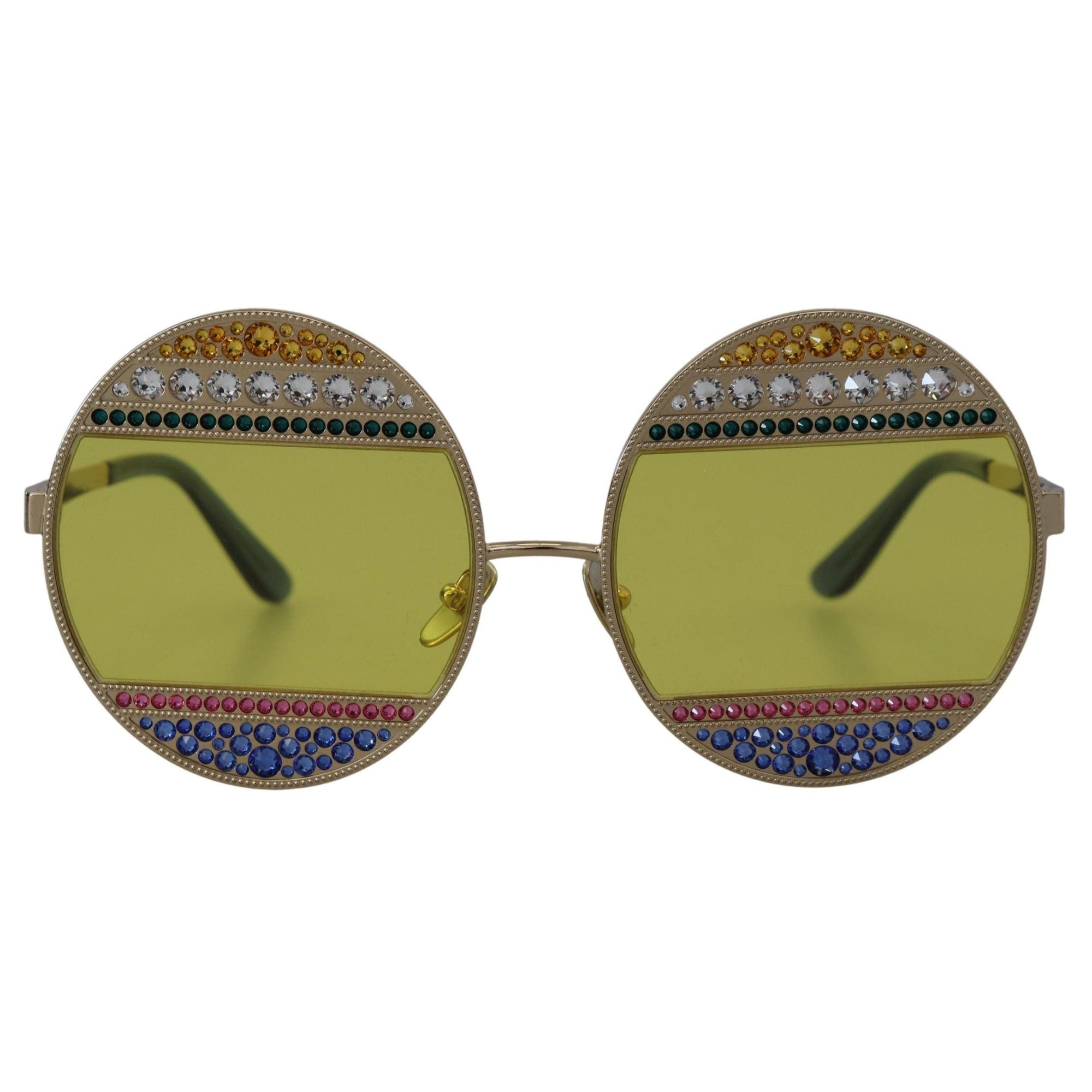 Dolce &amp; Gabbana Crystal Embellished Gold Oval Sunglasses