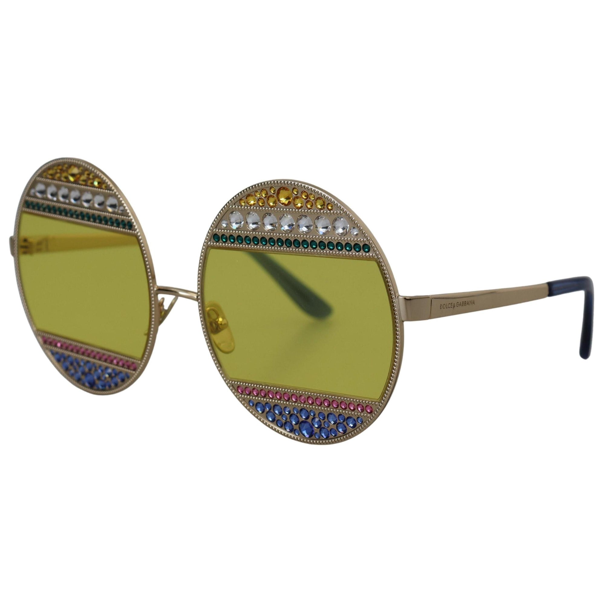 Dolce &amp; Gabbana Crystal Embellished Gold Oval Sunglasses