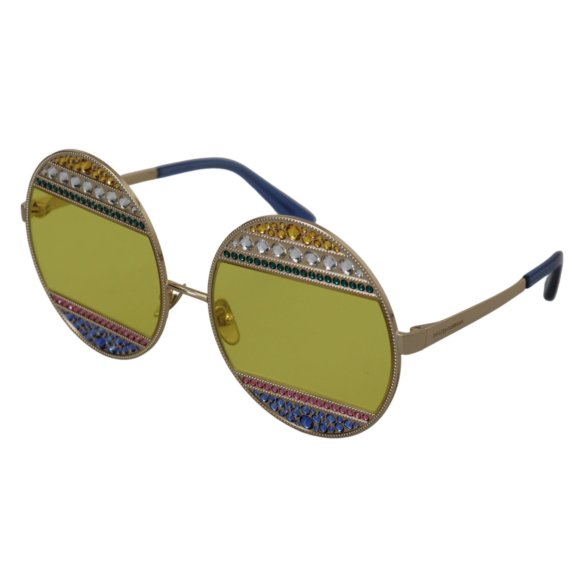 Dolce &amp; Gabbana Crystal Embellished Gold Oval Sunglasses