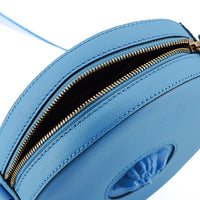 Versace Chic Blue Leather Round Shoulder Bag