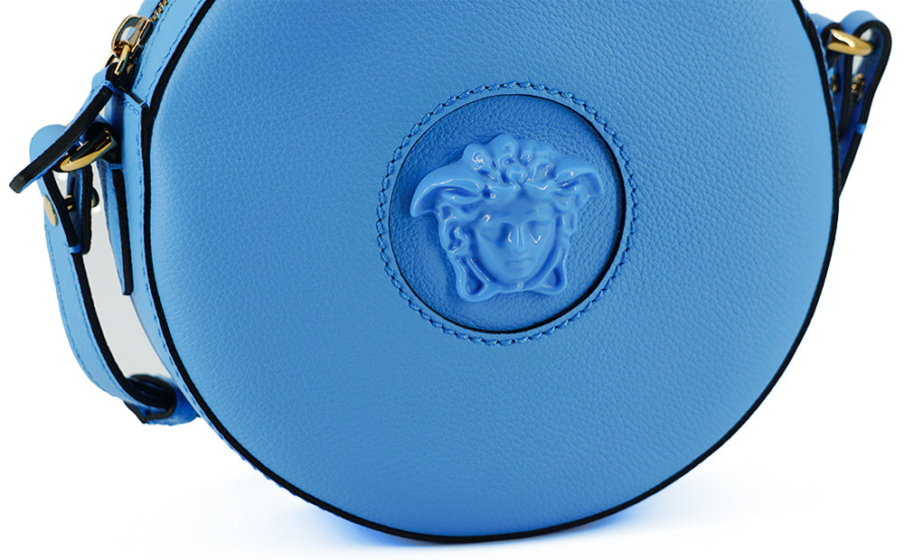 Versace Chic Blue Leather Round Shoulder Bag