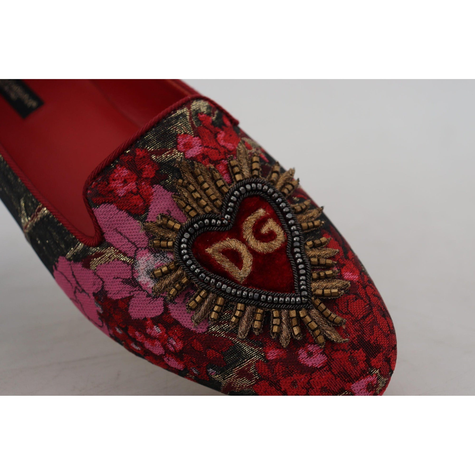 Dolce &amp; Gabbana Multicolor Leather and Fabric Flats with Sacred Heart Patch