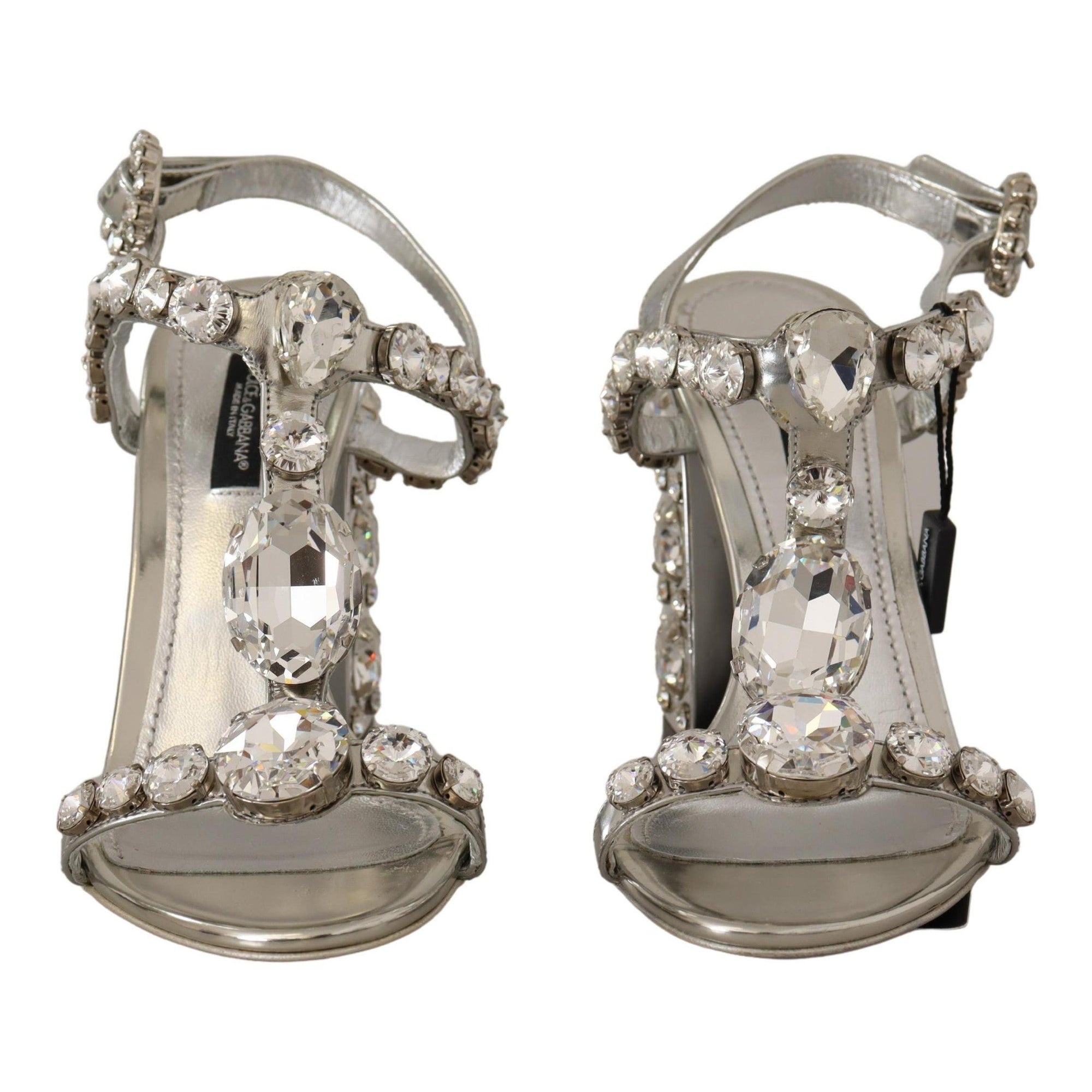 Dolce &amp; Gabbana Crystal-Embellished Silver Leather Pumps