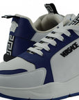 Versace Elegant Blue and White Leather Sneakers