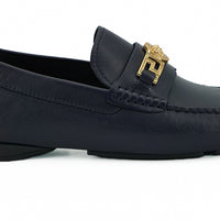 Versace Elegant Navy Blue Calf Leather Loafers