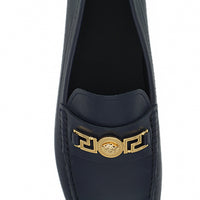 Versace Elegant Navy Blue Calf Leather Loafers