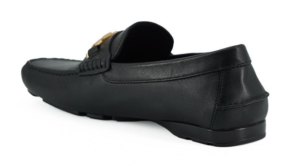 Versace Elegant Black Calf Leather Men&#39;s Loafers