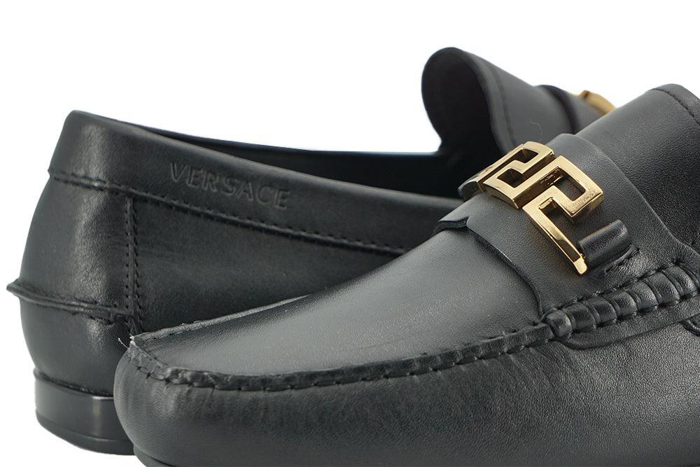 Versace Elegant Black Calf Leather Men&#39;s Loafers