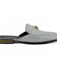 Versace Elegant White Leather Flat Slides