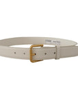 Dolce & Gabbana Chic White Leather Belt with Gold Engraved Buckle