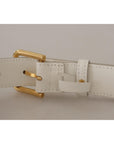 Dolce & Gabbana Chic White Leather Belt with Gold Engraved Buckle