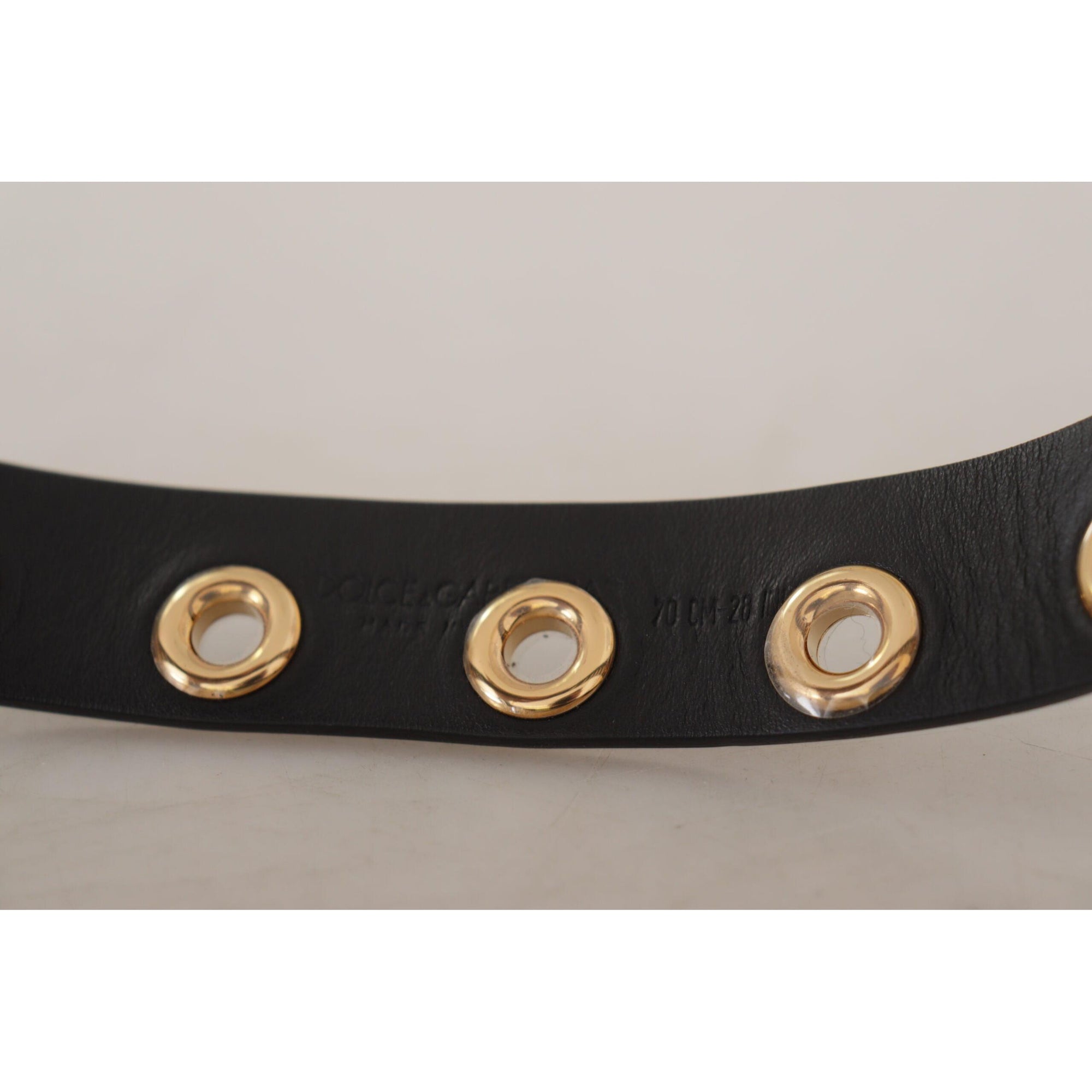 Dolce &amp; Gabbana Chic Black Leather Belt with Engraved Buckle