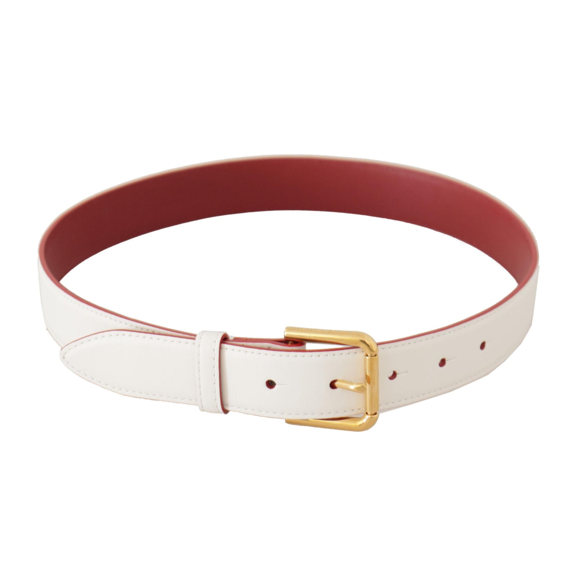 Dolce &amp; Gabbana Elegant White Leather Belt with Engraved Buckle