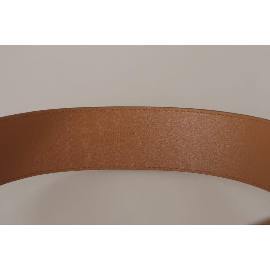 Dolce & Gabbana Elegant Beige Leather Belt with Engraved Buckle