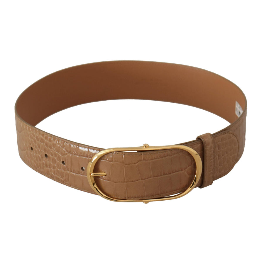 Dolce & Gabbana Elegant Beige Leather Belt with Engraved Buckle