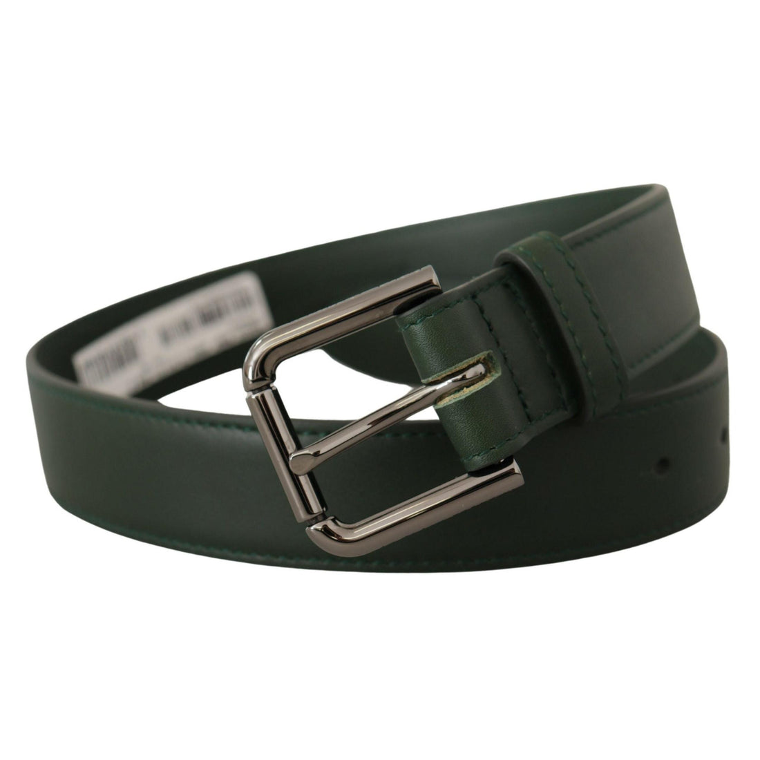 Dolce & Gabbana Elegant Dark Green Leather Belt with Logo Buckle