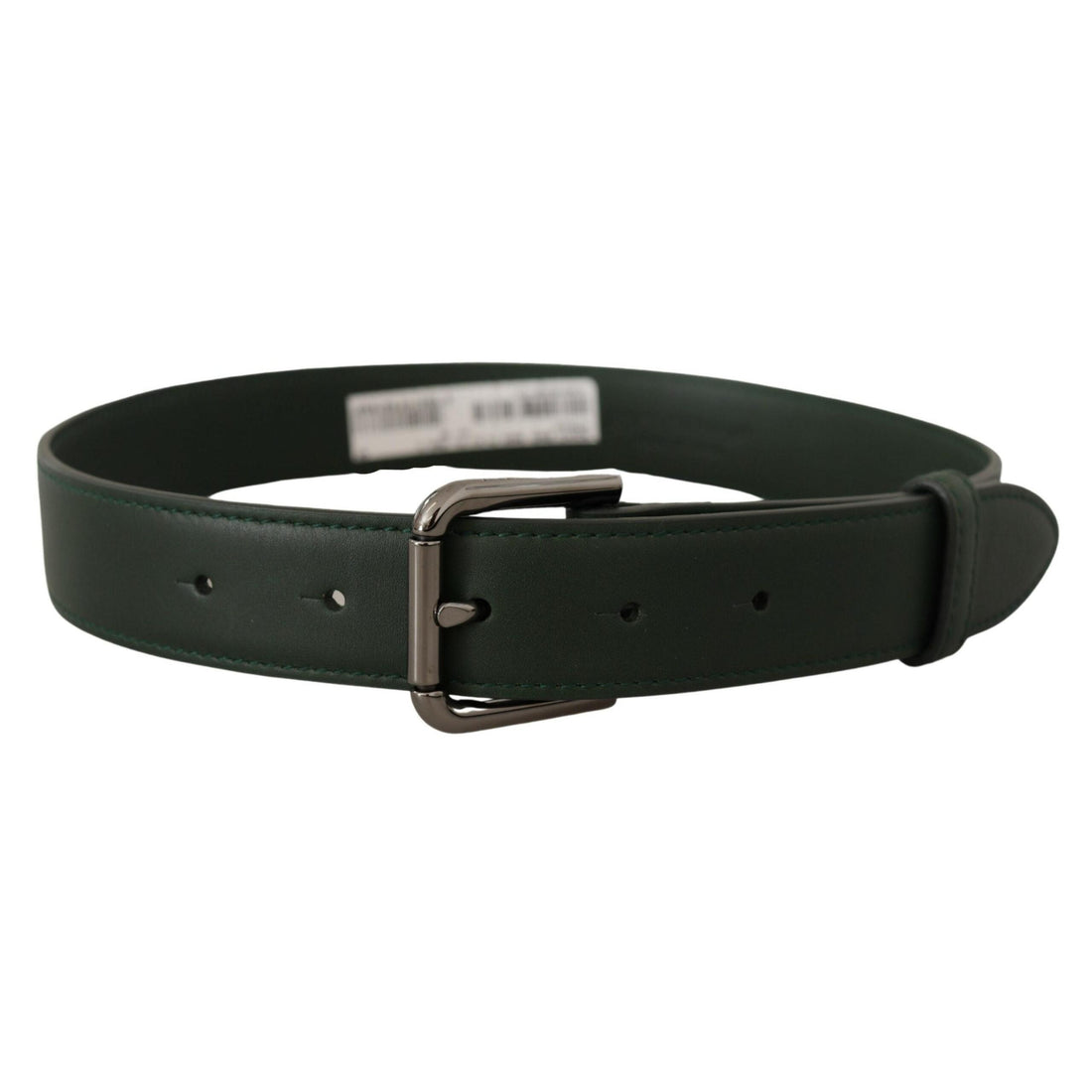 Dolce & Gabbana Elegant Dark Green Leather Belt with Logo Buckle