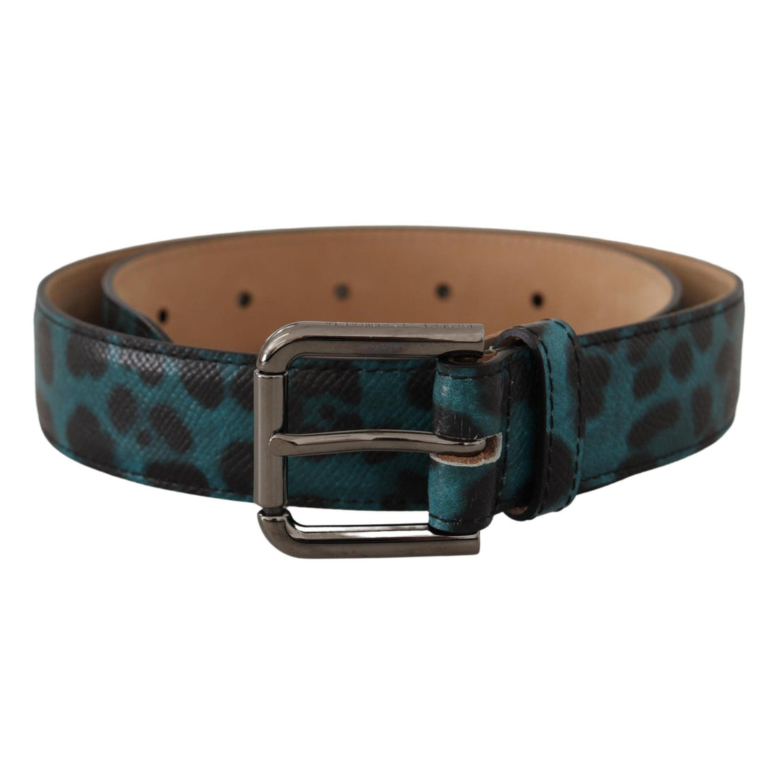 Dolce & Gabbana Engraved Logo Leather Belt in Blue Green