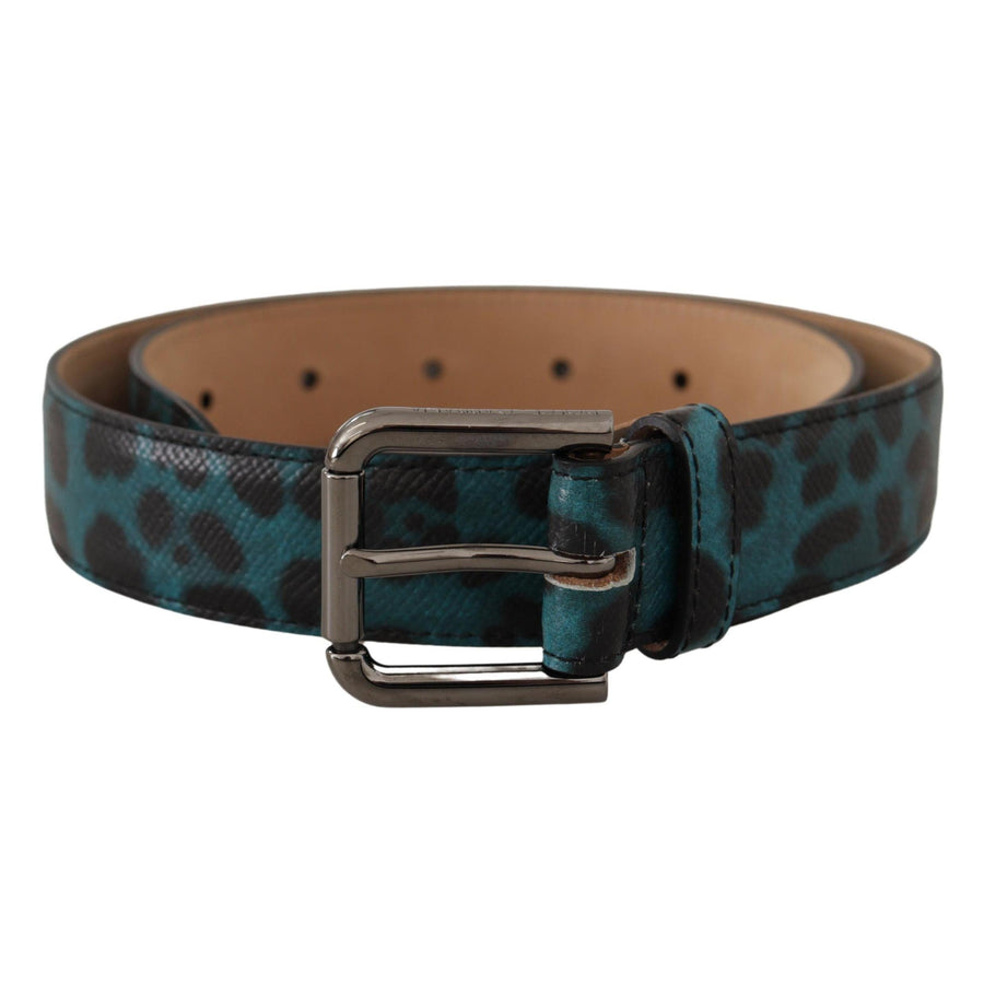 Dolce & Gabbana Engraved Logo Leather Belt in Blue Green