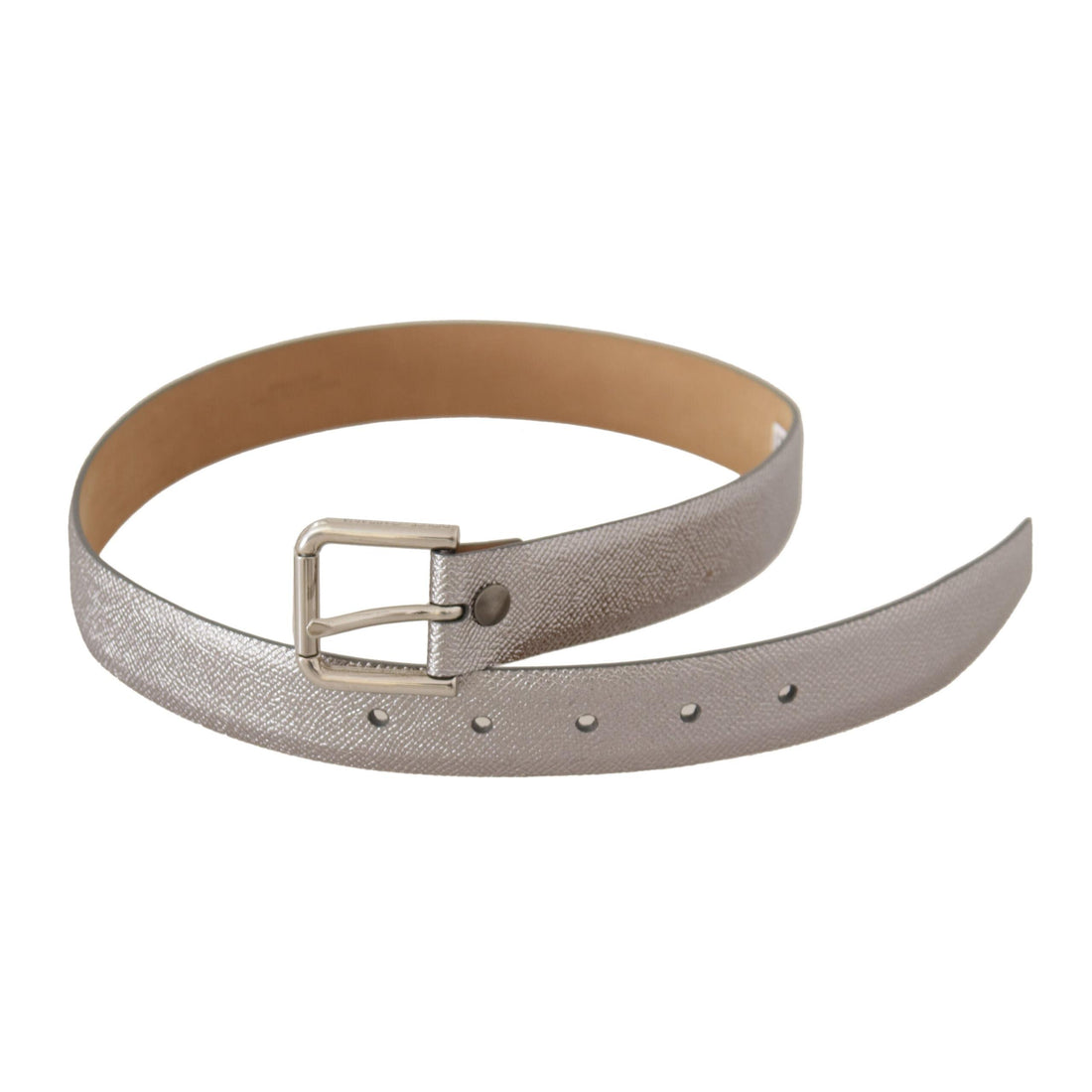 Dolce & Gabbana Elegant Silver Leather Belt with Engraved Buckle