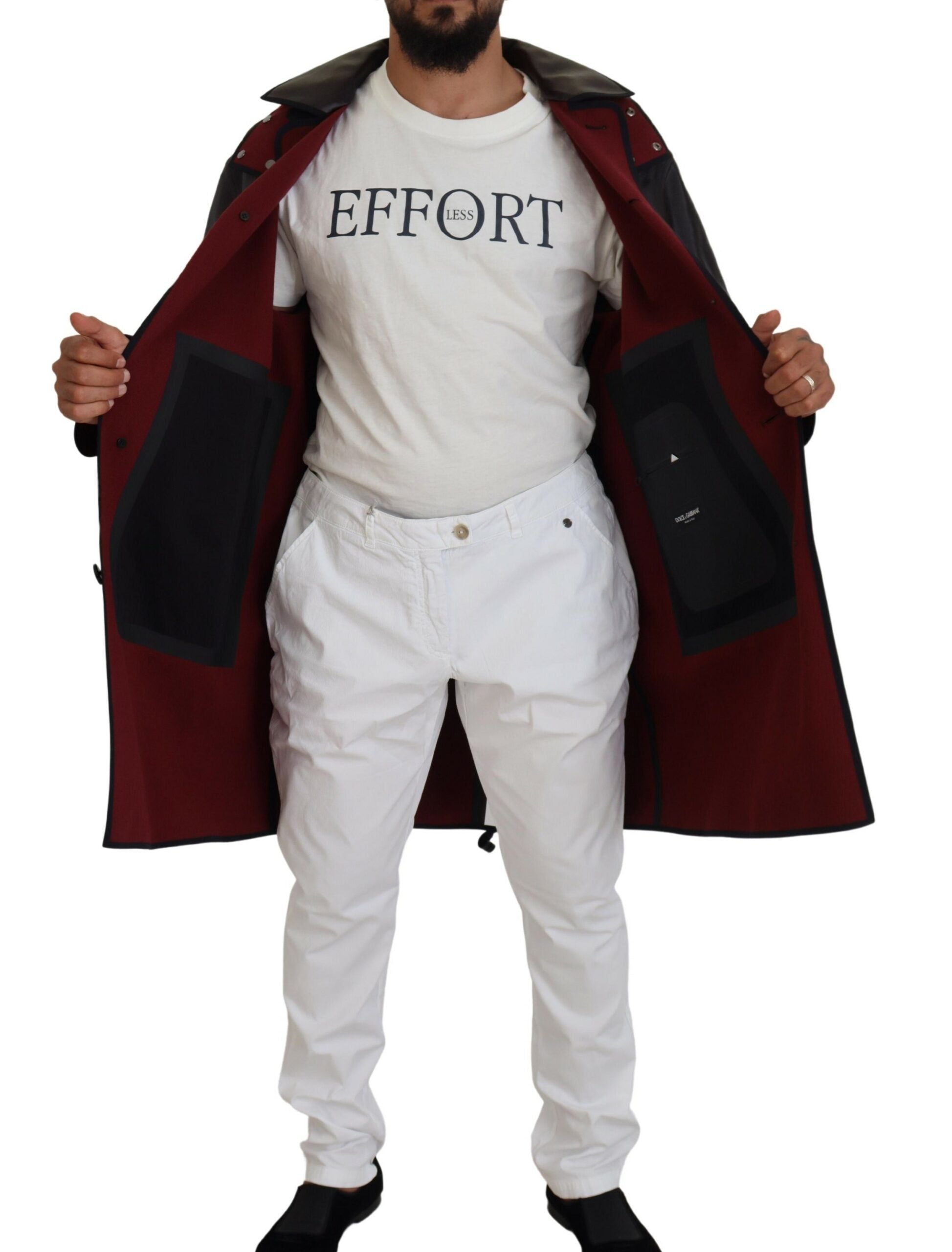Dolce &amp; Gabbana Elegant Hooded Parka Coat in Black and Bordeaux