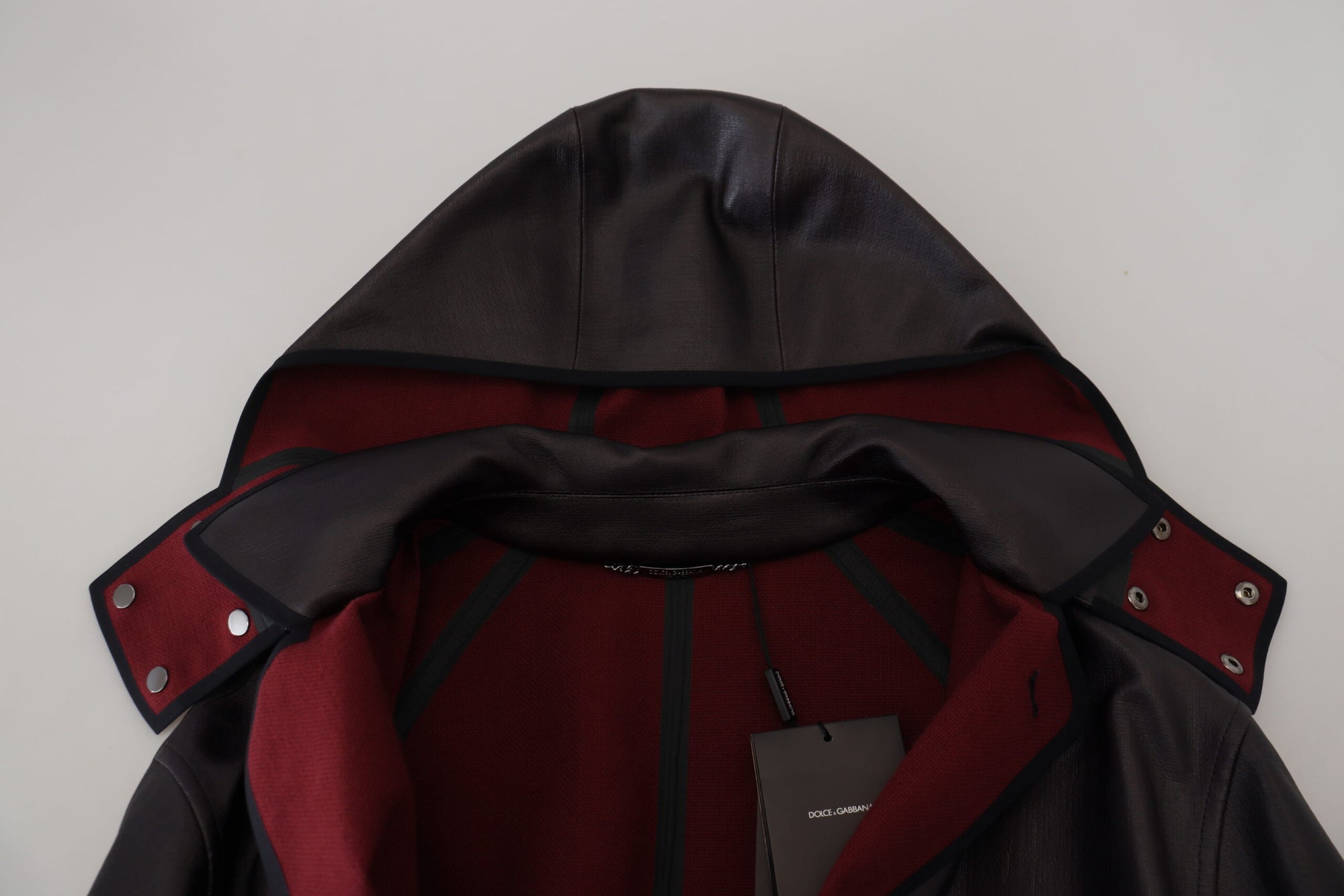 Dolce &amp; Gabbana Elegant Hooded Parka Coat in Black and Bordeaux