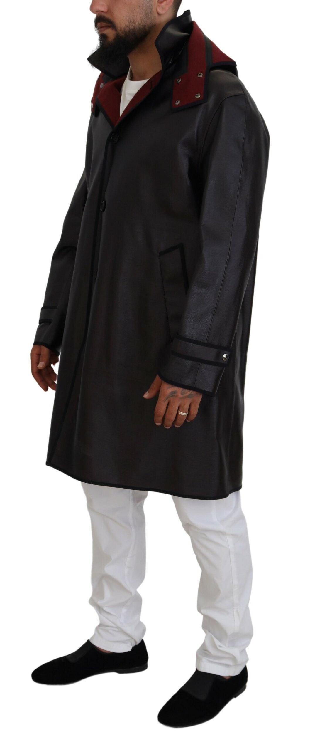 Dolce &amp; Gabbana Elegant Hooded Parka Coat in Black and Bordeaux