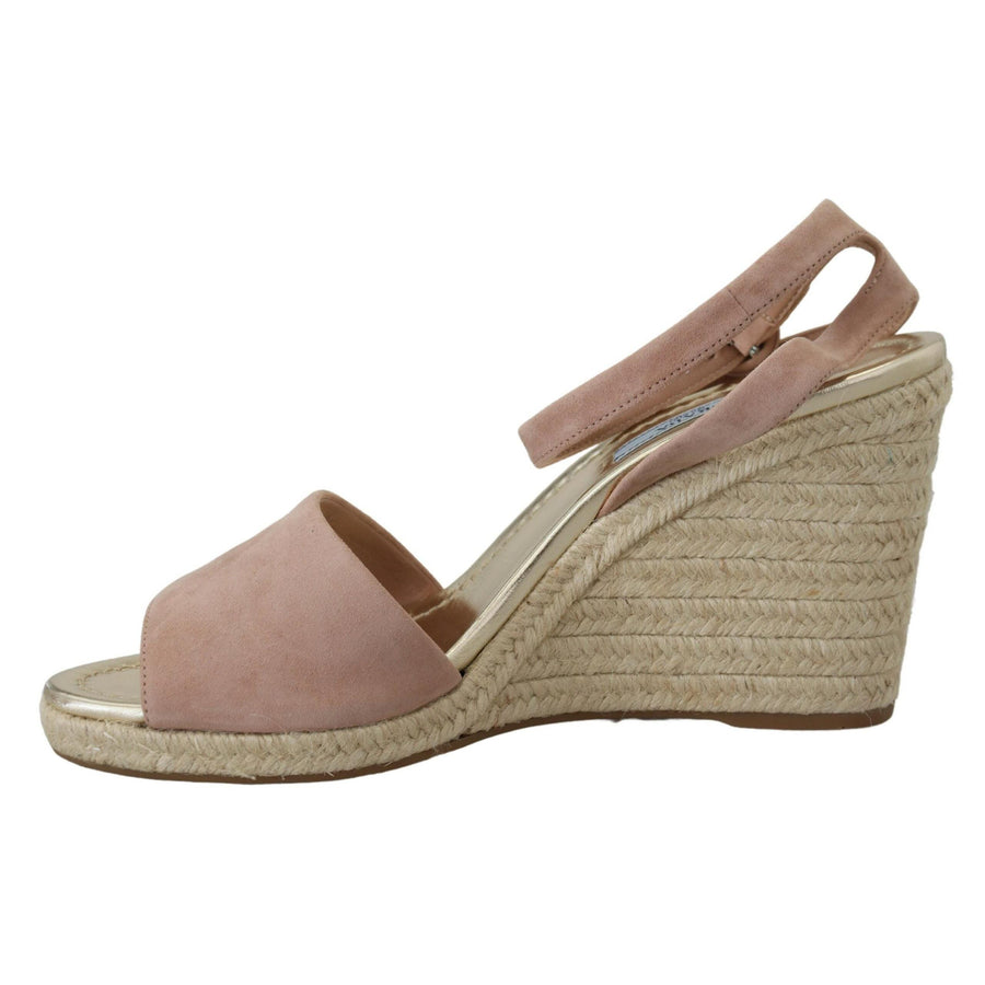 Prada Elegant Suede Ankle Strap Wedge Sandals